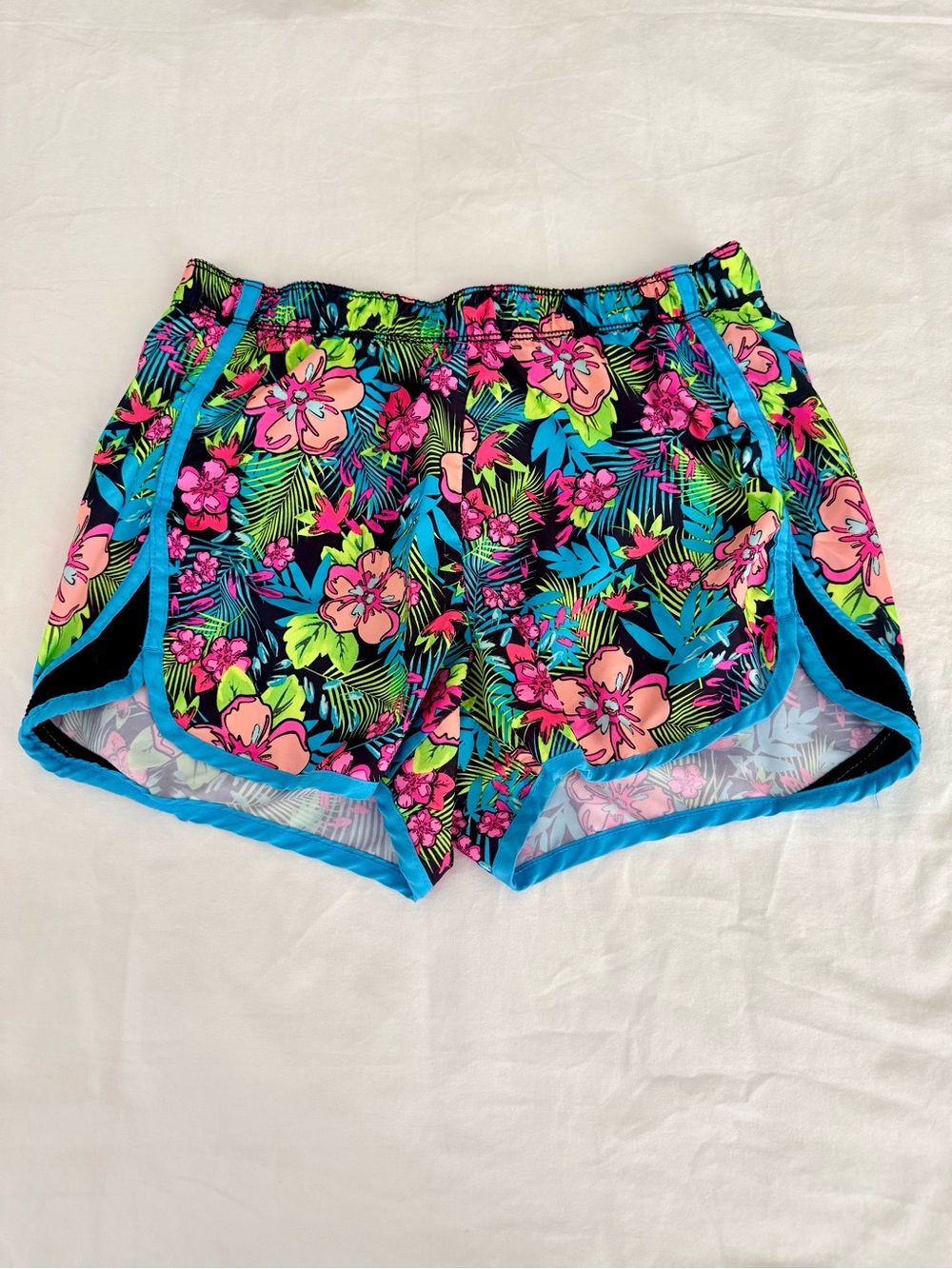 Justice Girls Tropical Floral Dolphin-Hem Athletic Running Gym Shorts Size 14